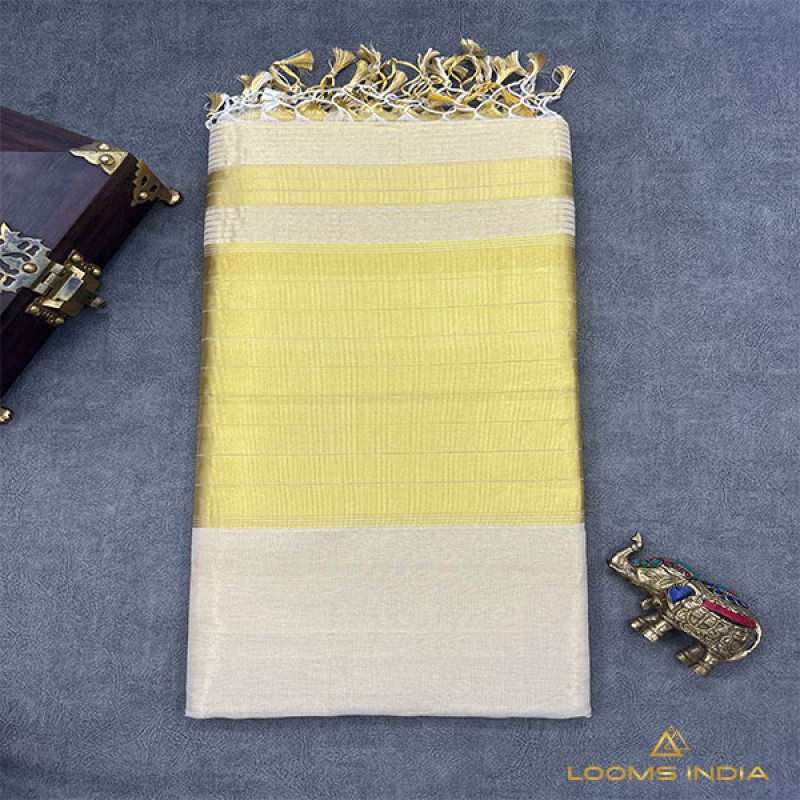 Balaramapuram Unakkupavu Handloom Tissue Saree – Classic Golden Kasavu