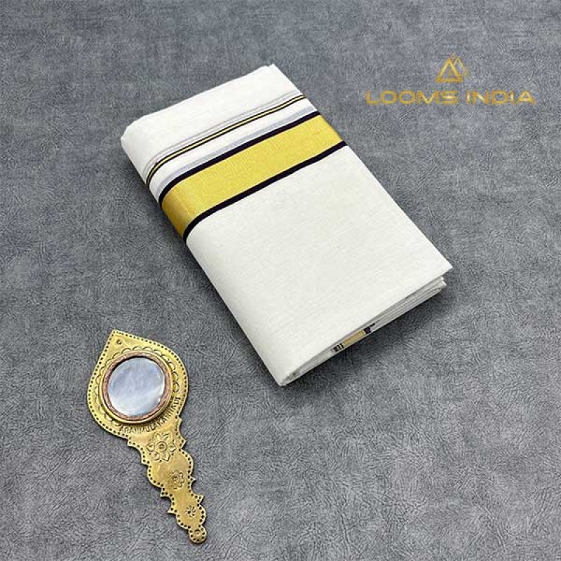 Balaramapuram Unakkupavu Single Set Mundu – Golden Kasavu with Elegant Brown & Black Kara Border