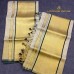 Balaramapuram Unakkupavu Tissue Single Set Mundu – Golden Kasavu with Green Piping & Chuttikkara Design